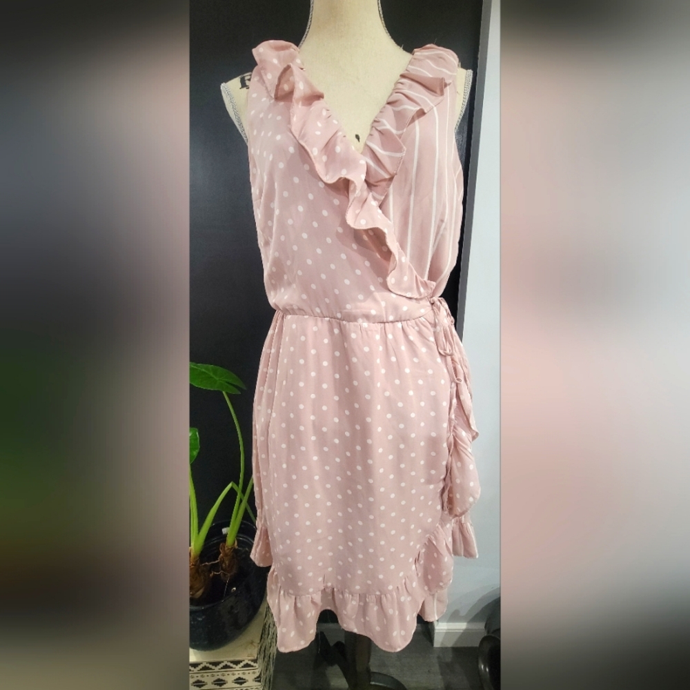 As U Wish Pink Polka Dot Dress Sz L